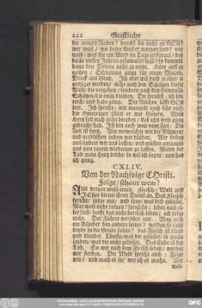 CXLIV. Von der Nachfolge Christi. Folge, schaue wem?