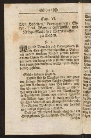 48-59, Cap. VI. Von Hoheiten/Praerogativen/Ehren-Titul