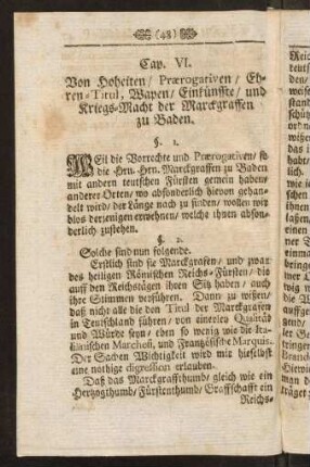 48-59, Cap. VI. Von Hoheiten/Praerogativen/Ehren-Titul
