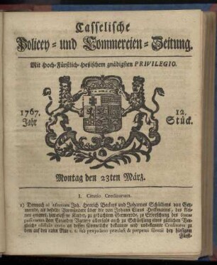 12. Stueck, Montag den 23ten Maerz 1767