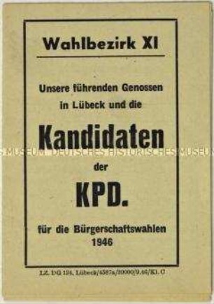 Propagandaschrift der KPD Lübeck zu den Bürgerschaftswahlen 1946