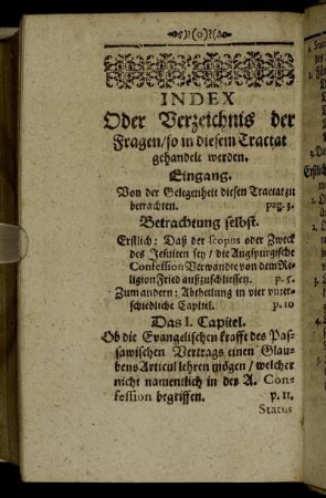 Index Oder Verzeichnis der Fragen, so in diesem Tractat gehandelt werden