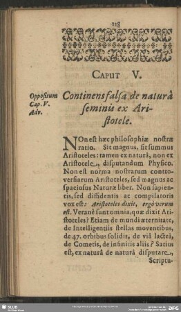 Caput V. Continens falsa de natura seminis ex Aristotele