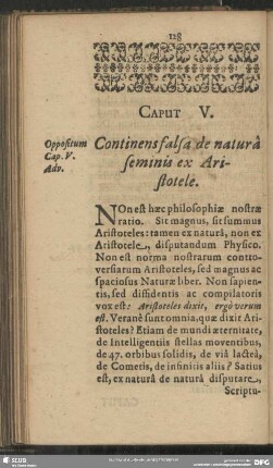 Caput V. Continens falsa de natura seminis ex Aristotele