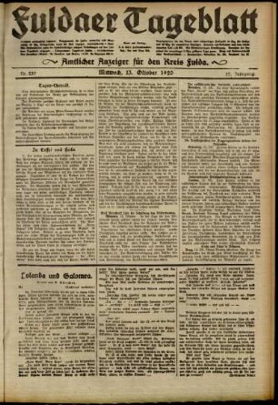 Ausgabe vom Mittwoch, den 13. Oktober 1920.