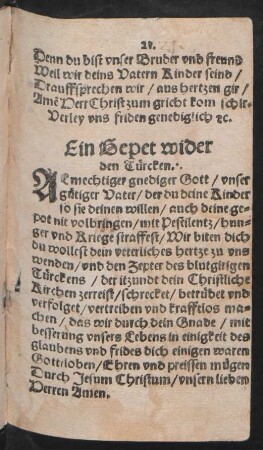 Ein Gepet wider den Türcken.