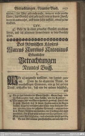 Des Römischen Käysers Marcus Aurelius Antonius Erbaulicher Betrachtungen. Neuntes Buch