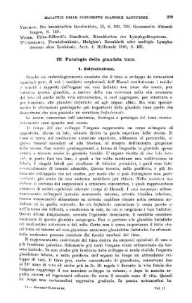 III. Patologia della glandola timo.