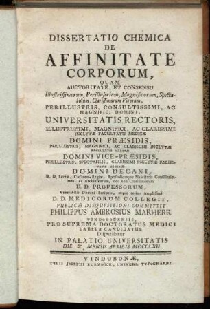 Dissertatio Chemica De Affinitate Corporum
