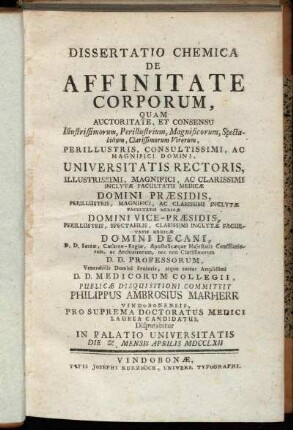 Dissertatio Chemica De Affinitate Corporum