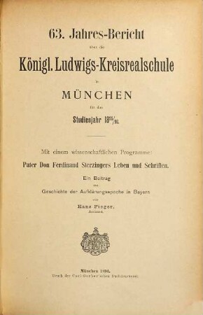 Jahresbericht über die Königl. Ludwigs-Kreisrealschule in München : für das Studienjahr ... 1895/96