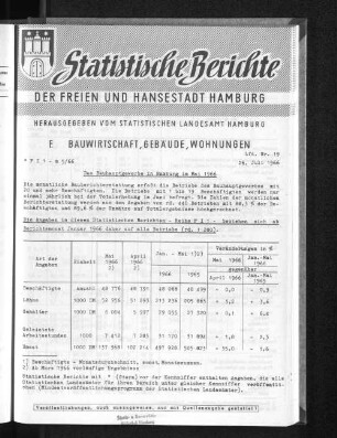 Das Bauhauptgewerbe in Hamburg im Mai 1966 : Lfd. Nr. 19