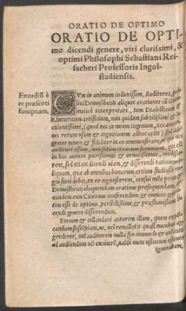 Oratio De Optimo dicendi genere ...