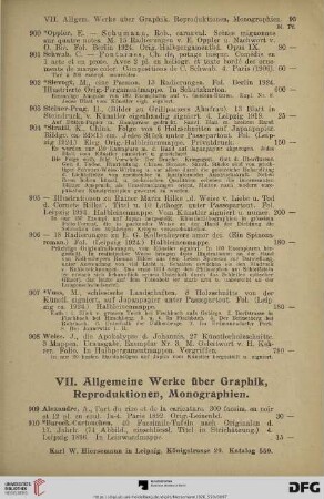 VII. Allgemeine Werke über Graphik, Reproduktionen, Monographien (Nr. 909-989)