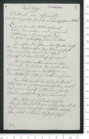 "Das Auge. von Adelbert von Chamisso. (Aus dem Taschenbuche für die Liebe und Freundschaft von 1836.)" [Abschrift ]