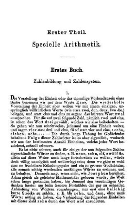 Erster Theil. Specielle Arithmetik.