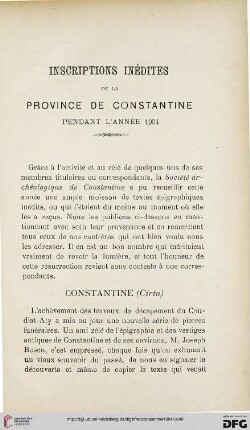 Sér. 4: Inscriptions inédites de la province de Constantine pendant l'année 1904
