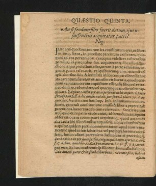 Quaestio Quinta. An si feudum filio fuerit datum, eius usus fructus acquiratur patri? Neg.