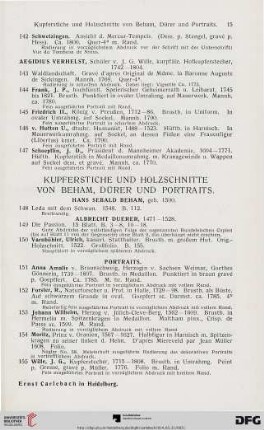 Kupferstiche und Holzschnitte von Beham, Dürer und Portraits (Nr. 148-155)