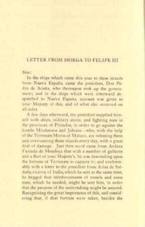 Letter from Morga to Felipe III
