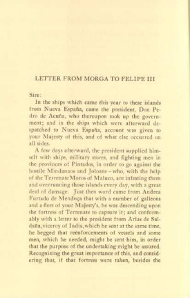 Letter from Morga to Felipe III