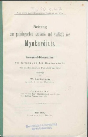 Beitrag zur pathologischen Anatomie und Statistik der Myokarditis