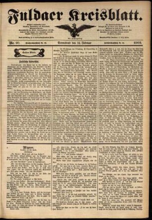 Erste Ausgabe vom Samstag, den 14. Februar 1903.