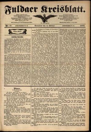 Erste Ausgabe vom Samstag, den 14. Februar 1903.