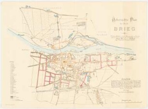Kleinsiedlung bei den Kasernen, Brieg: Übersichtsplan der Stadt Brieg von A. Rath mit Eintragungen zum Bebauungsplan 1:10000