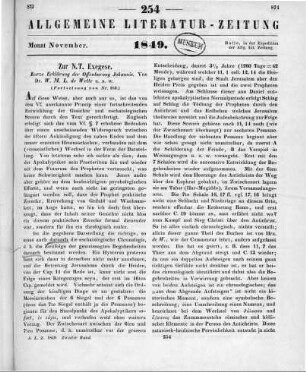 Wette, W. M. L.: Kurzgefasstes exegetisches Handbuch zum Neuen Testament. Bd.3, T.2. Kurze Erklärung der Offenbarung Johannis. Leipzig: Weidmann 1848 (Fortsetzung von Nr. 253)
