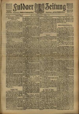 Erste Ausgabe vom Dienstag, den 07. März 1911.