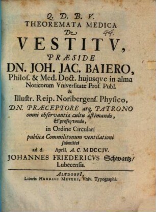 Theoremata medica de vestitu