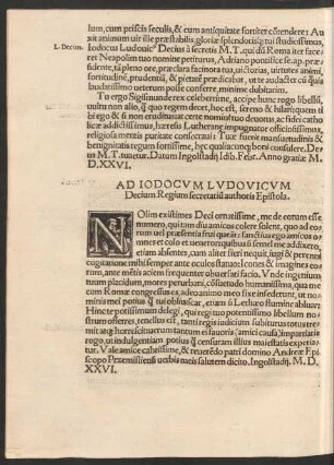 Ad Iodocum Ludovicum Decium Regium secretarium authoris Epistola.