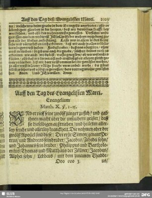 Auff den Tag des Evangelisten Marci. Evangelium Matth. X. v. 1-15.
