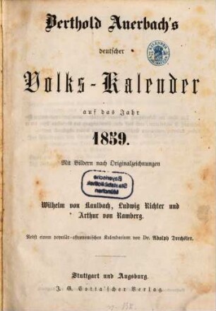 Berthold Auerbach's deutscher Volkskalender : auf d. Jahr ..., 1859