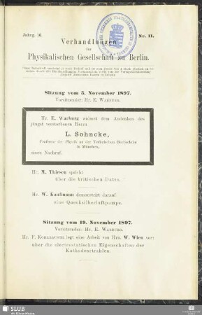 Sitzung vom 19. November 1897