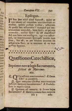 521-523, Quaestiones Catechisticae, De Septimo novae legis Sacramento, scilicet de Matrimonio.