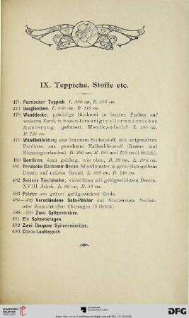Teppiche, Stoffe, Kunstmöbel, Uhren, Spiegel (Nr. 476-530)