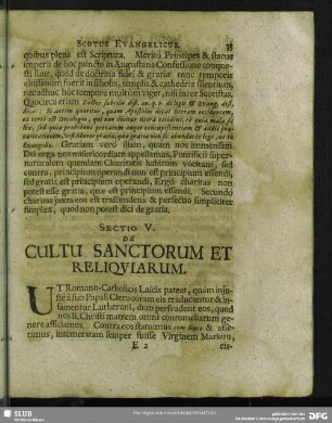 Sectio V. De Cultu Sanctorum Et Reliquiarum