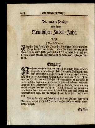 Die andere Predigt von dem Römischen Jubel-Jahr.