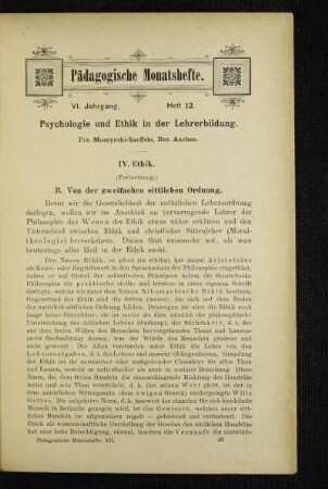 Psychologie und Ethik in der Lehrerbildung : (Fortsetzung)