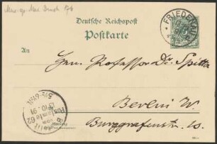 Postkarte an Philipp Spitta : 13.10.1891
