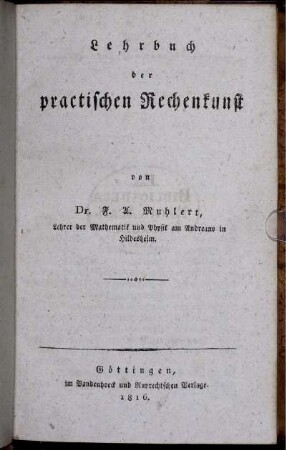 Lehrbuch der practischen Rechenkunst