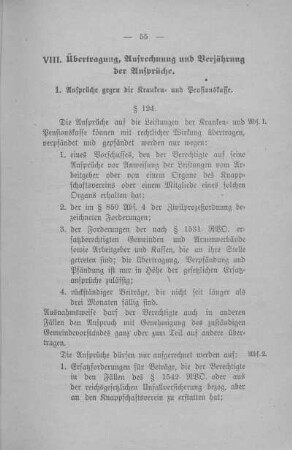 VIII. Übertragung, Aufrechnung und Verjährung der Ansprüche.