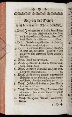 Register der Briefe, so in diesem ersten Theile befindlich.