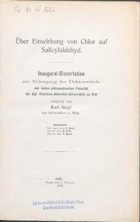 Über Einwirkung von Chlor auf Salicylaldehyd