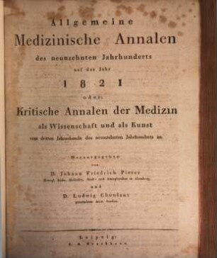 Allgemeine medizinische Annalen des neunzehnten Jahrhunderts. 1821
