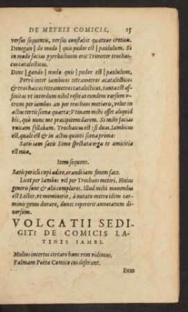 Volcatii Sedigiti De Comicis Latinis Iambi