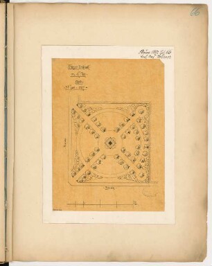 Gefallenendenkmal, Calau Monatskonkurrenz Juni 1877: Lageplan; Maßstabsleiste
