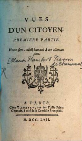 Vues D'Un Citoyen, 1